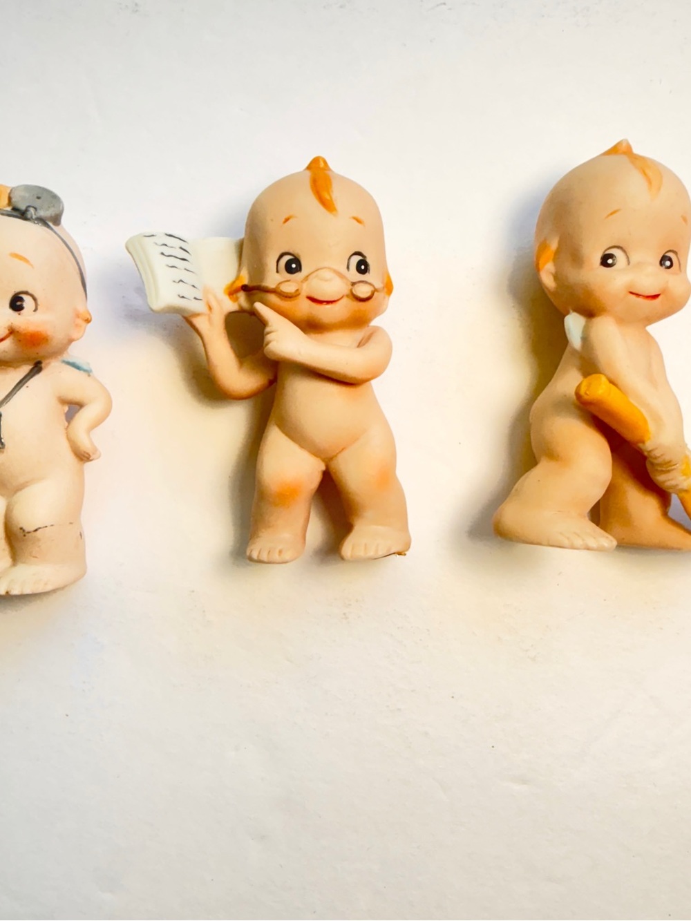 Vintage Kewpie Lefton Porcelain Bisque set of 3 Doctor Teacher Tennis Player 50s